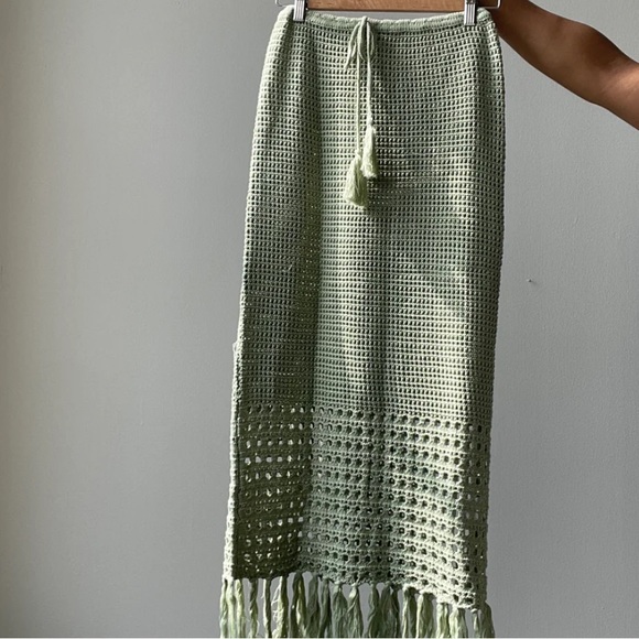cotton crochet fringe midi skirt in sage - Picture 14 of 14